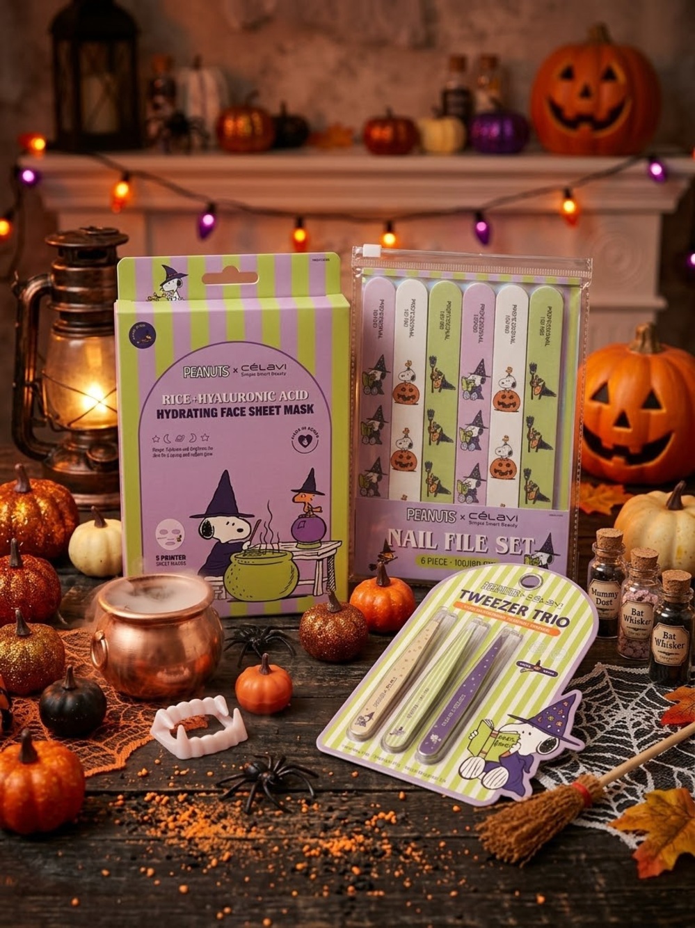 Peanuts Halloween Purple & Lime Hydrating Face Sheet Mask & Nail File Set